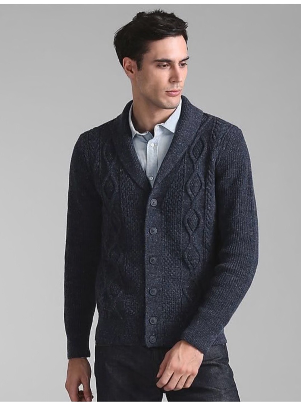 Men's GAP Cable Knit Shawl Collar Button Cardigan Sweater - Medium